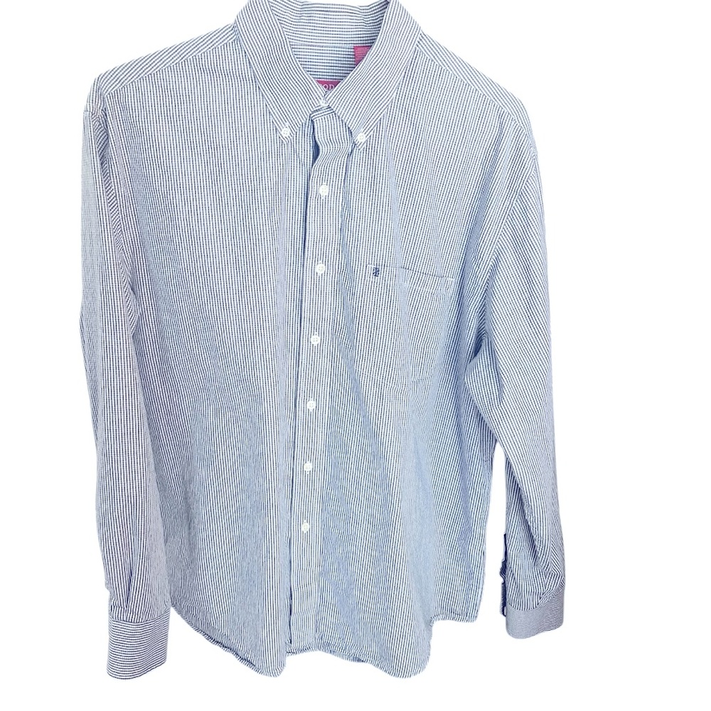 Izod Blue and White Long Sleeve Casual Button Down Traditional Fit Shirt. Large.